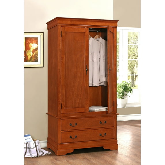 Glory Furniture Louis Phillipe 2 Drawer Armoire in Oak