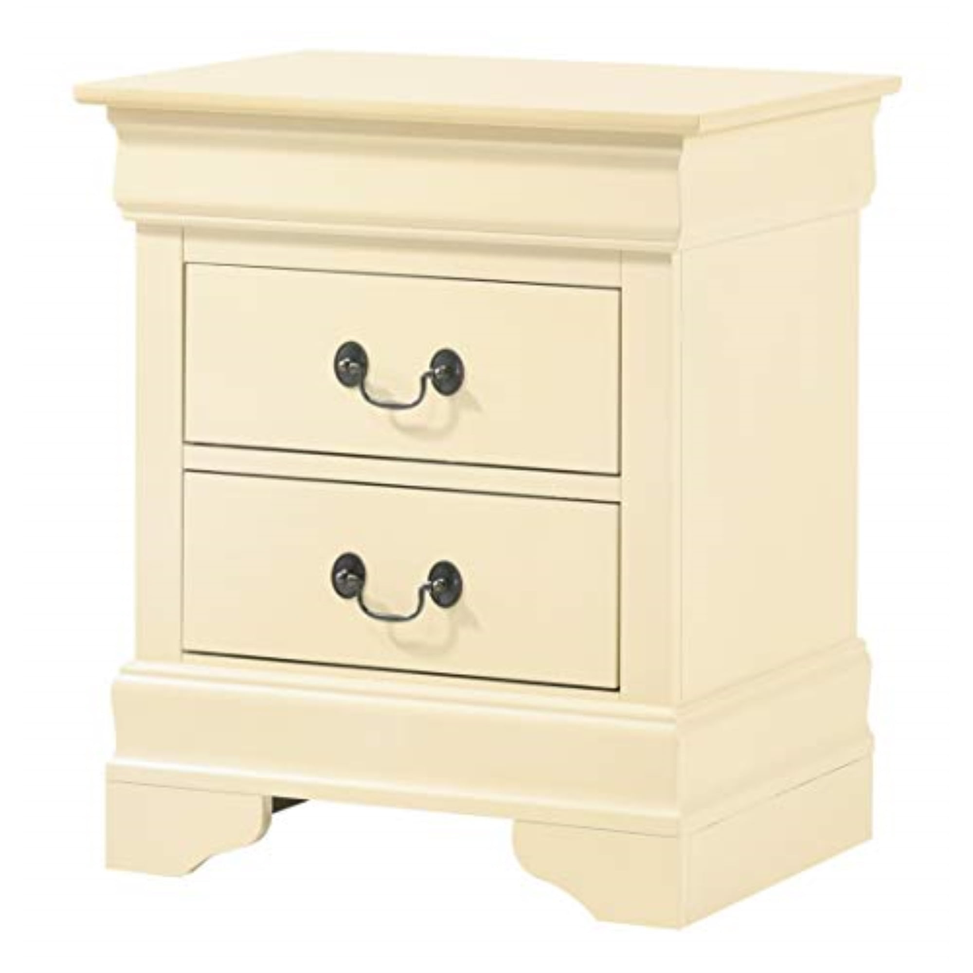 Classic Louis Phillipe Beige 2-Drawer Nightstand with Silver Hardware