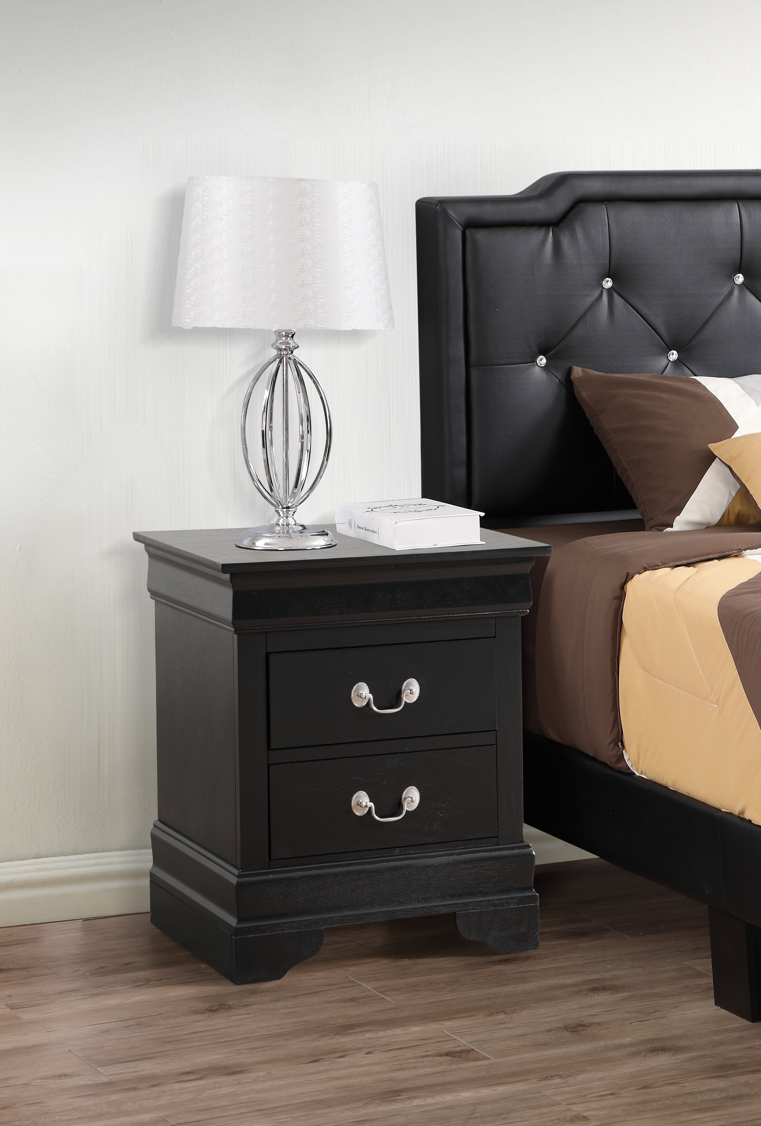Glory Furniture Louis Phillipe 2 Drawer Nightstand in Black