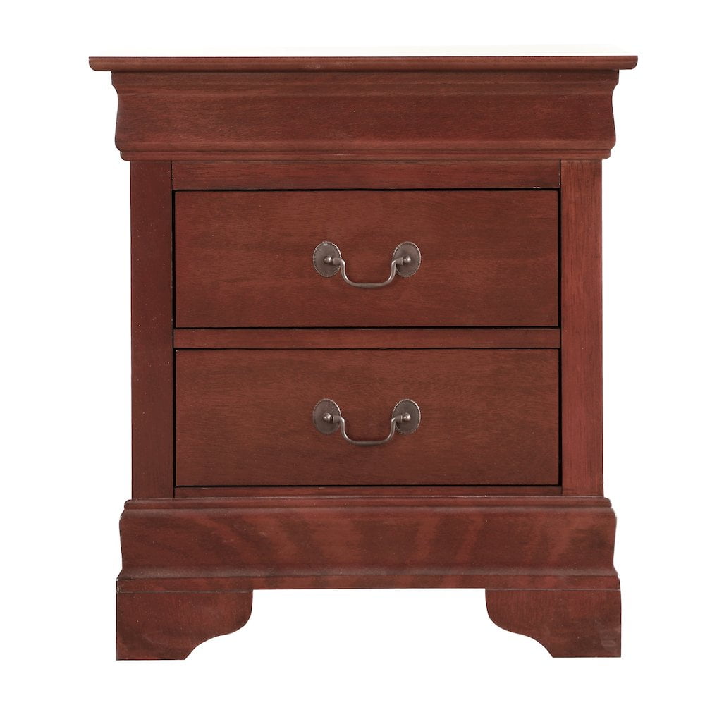 Transitional Cherry Wood Veneer 2-Drawer Nightstand with Metal Handles