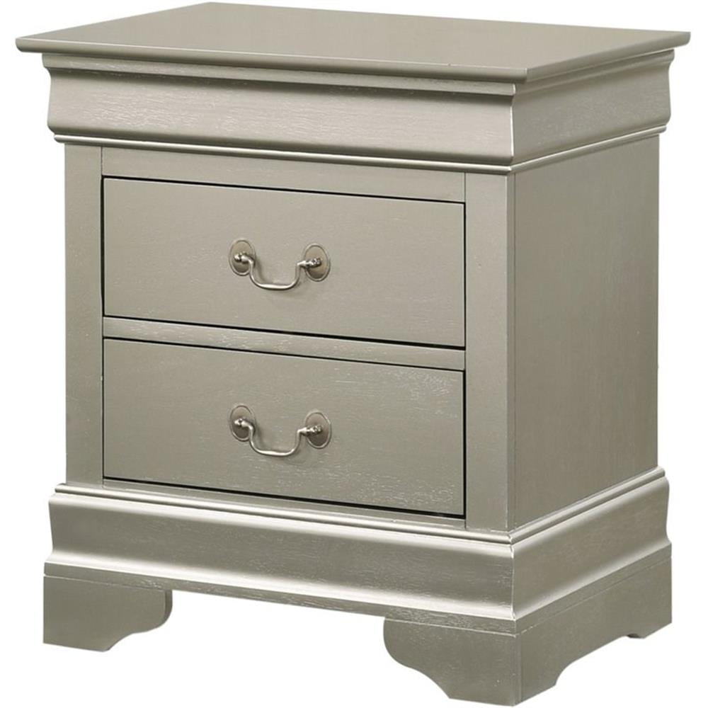 Glory Furniture Louis Phillipe 2 Drawer Nightstand in Silver Champagne