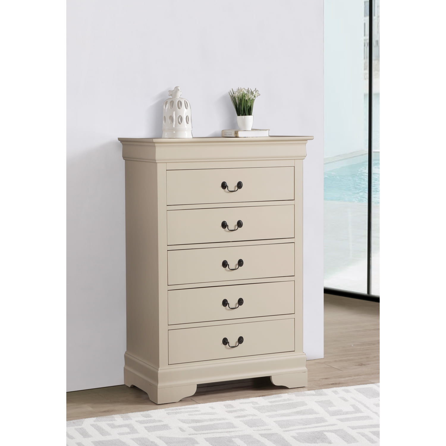 Beige 5-Drawer Chest with Dovetail Drawers