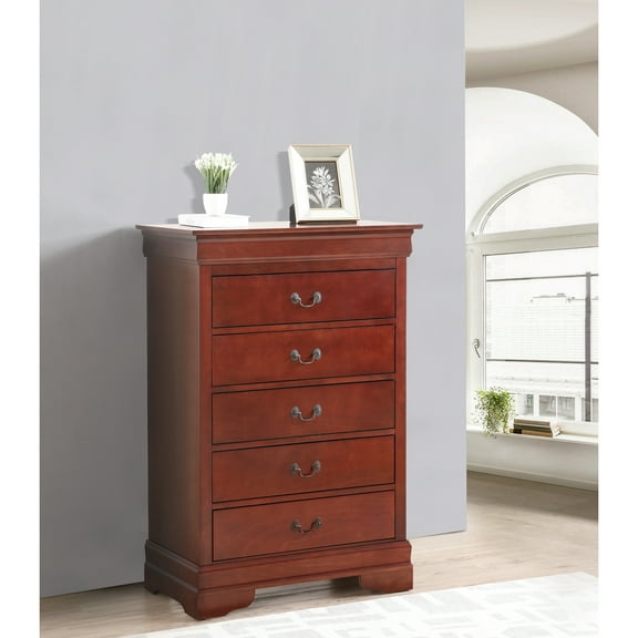 Glory Furniture Louis Phillipe 5 Drawer Chest in Cherry