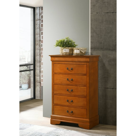 Glory Furniture Louis Phillipe 5 Drawer Chest in Oak