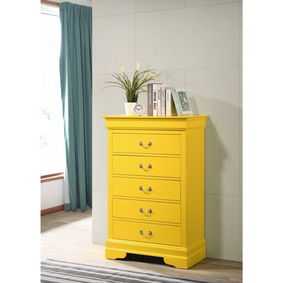 Glory Furniture Louis Phillipe 5 Drawer Chest in Yellow