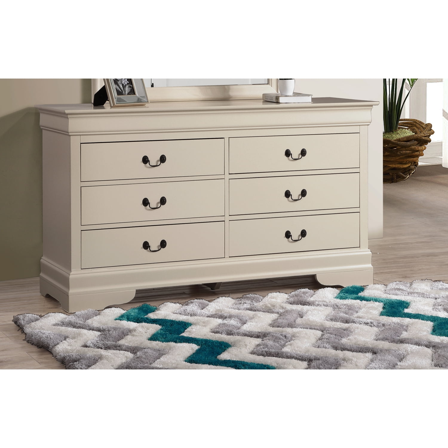 Glory Furniture Louis Phillipe 6 Drawer Dresser in Beige