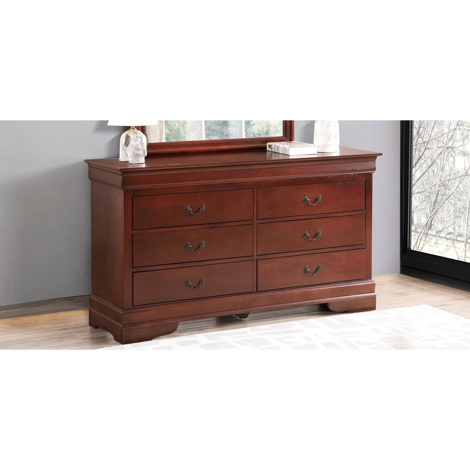 Glory Furniture Louis Phillipe 6 Drawer Dresser in Cherry