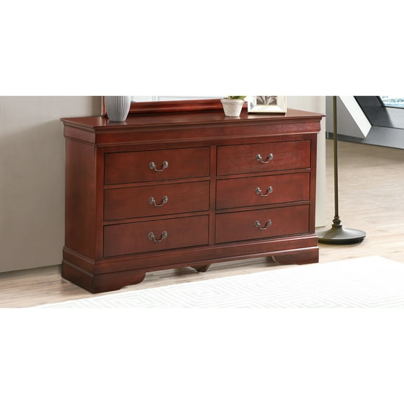 Glory Furniture Louis Phillipe 6 Drawer Dresser in Cherry