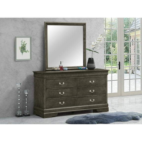 Glory Furniture Louis Phillipe 6 Drawer Dresser in Gray