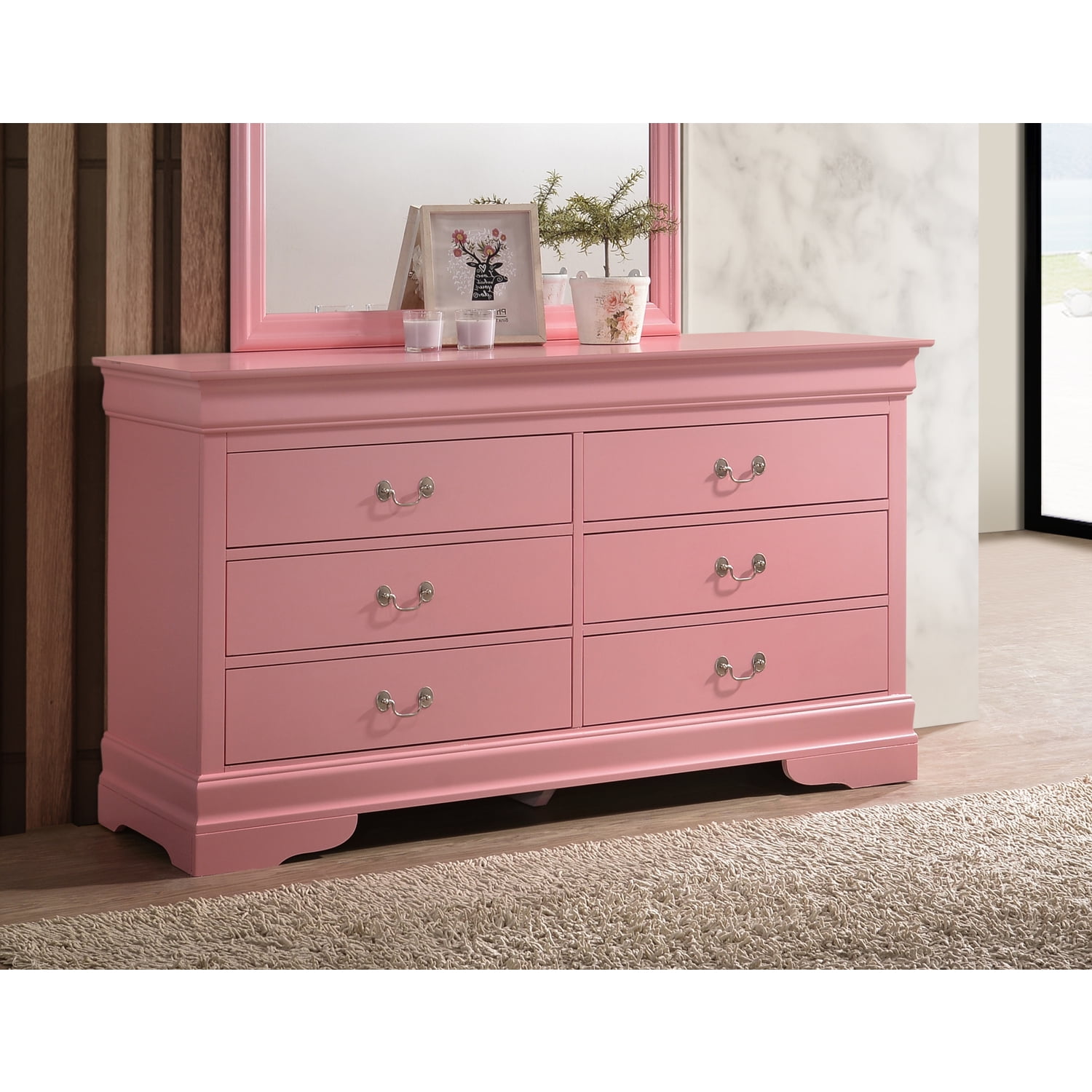 Pink Double Dresser with Dovetail Drawers