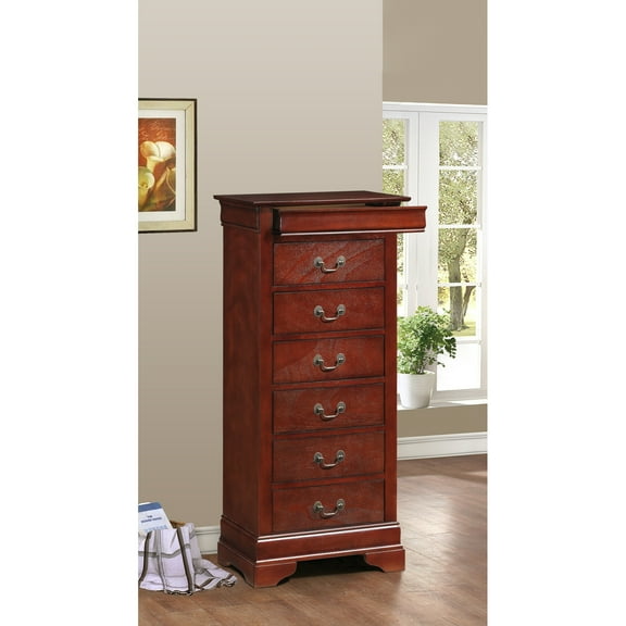 Glory Furniture Louis Phillipe 7 Drawer Lingerie Chest in Cherry