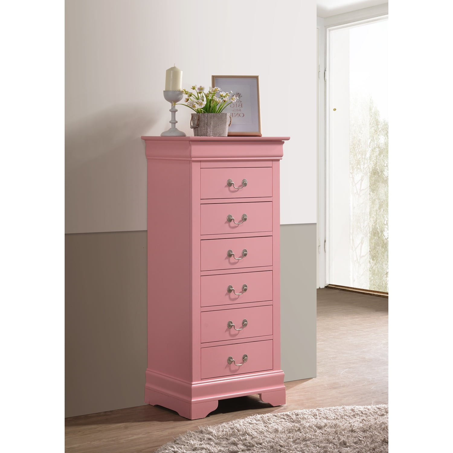 Pink 7-Drawer Vertical Lingerie Chest with Dovetail Drawers