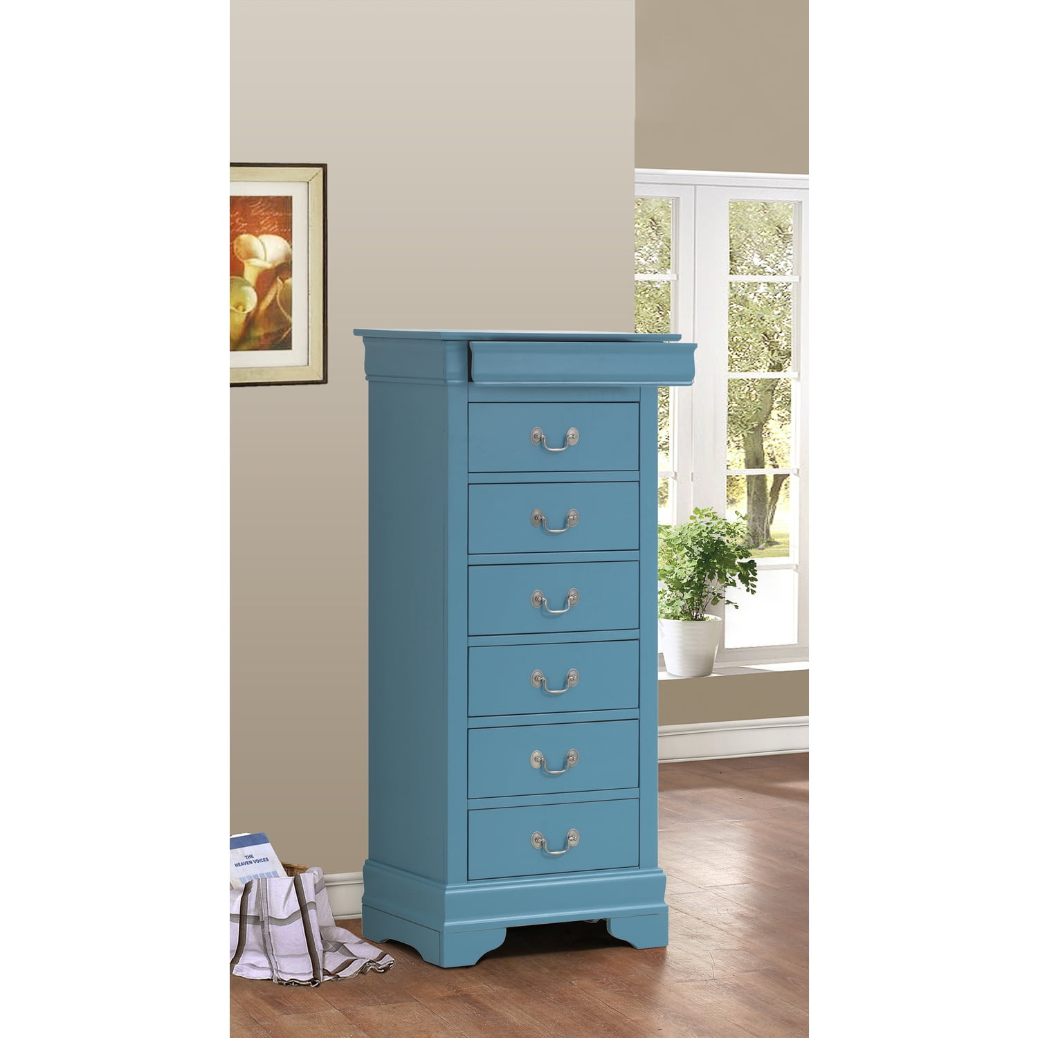 Teal Wood Veneer 7-Drawer Lingerie Chest with Dovetail Joints