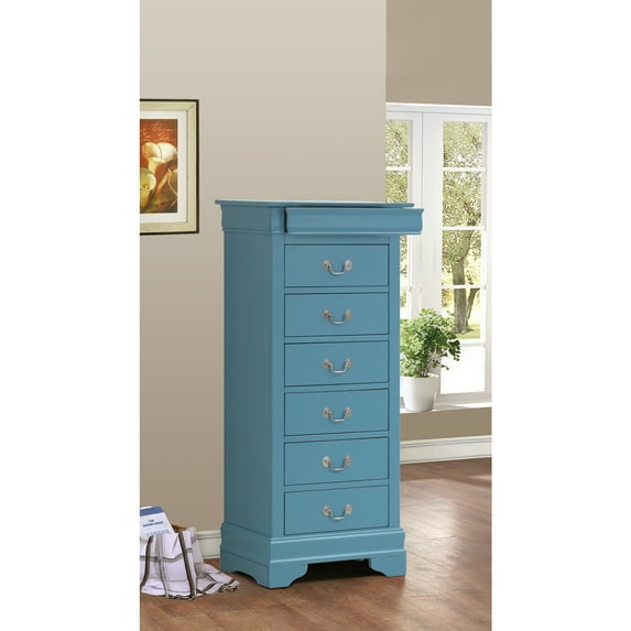 Glory Furniture Louis Phillipe 7-Drawers Bedroom Lingerie Chest in Teal