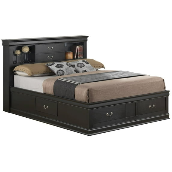 Glory Furniture Louis Phillipe Full Storage Bed in Black Color