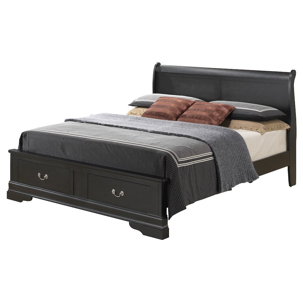 Glory Furniture Louis Phillipe Full Storage Bed in Black Color
