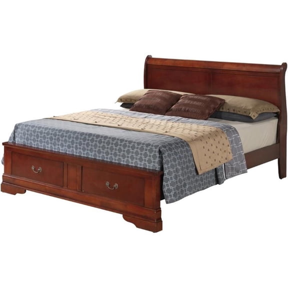 Glory Furniture Louis Phillipe Full Storage Bed in Cherry