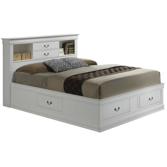 Glory Furniture Louis Phillipe Full Storage Bed in White Color