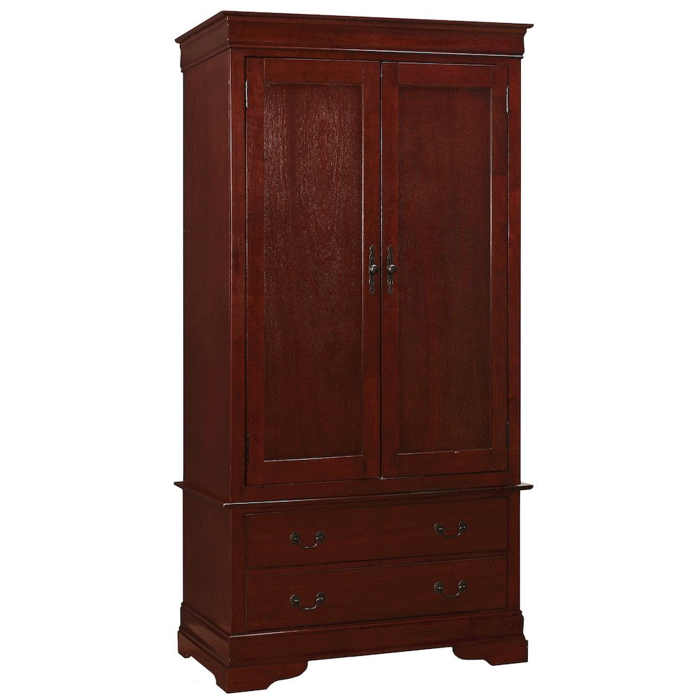 Cherry Wood Armoire with Drawers and Hanging Rod