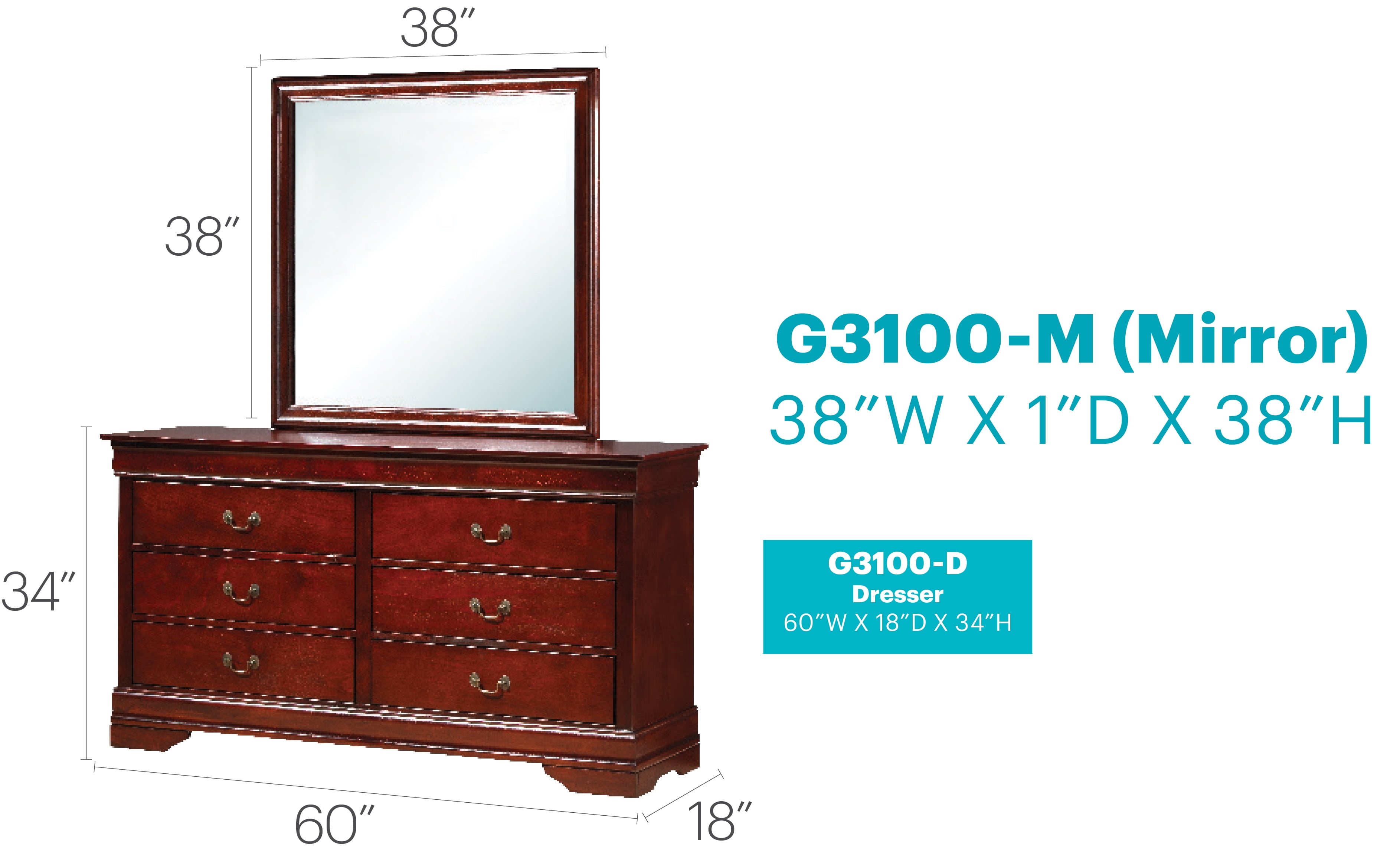 Glory Furniture Louis Phillipe G3100-D Dresser , Cherry