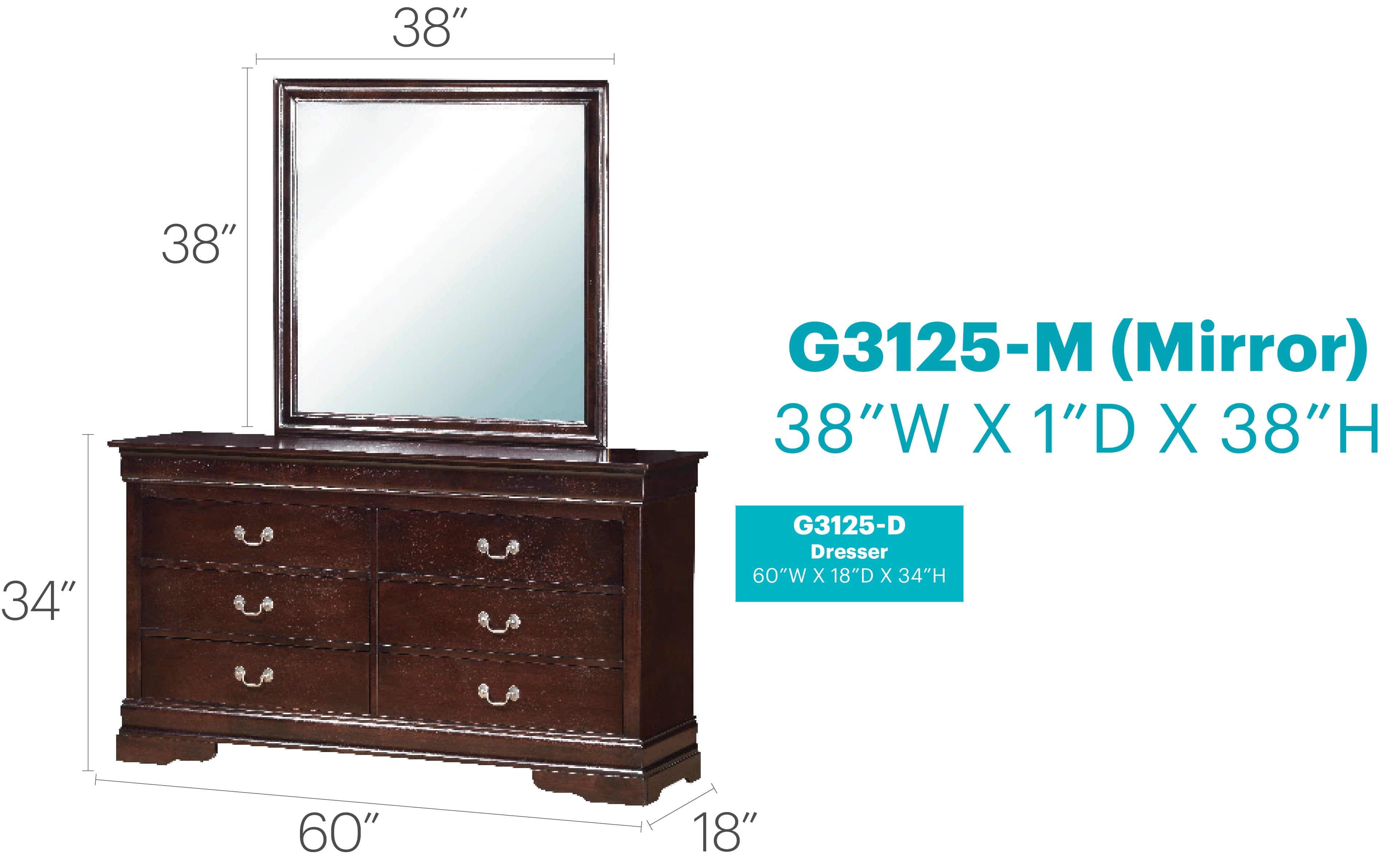 Glory Furniture Louis Phillipe G3125-D Dresser , Cappuccino