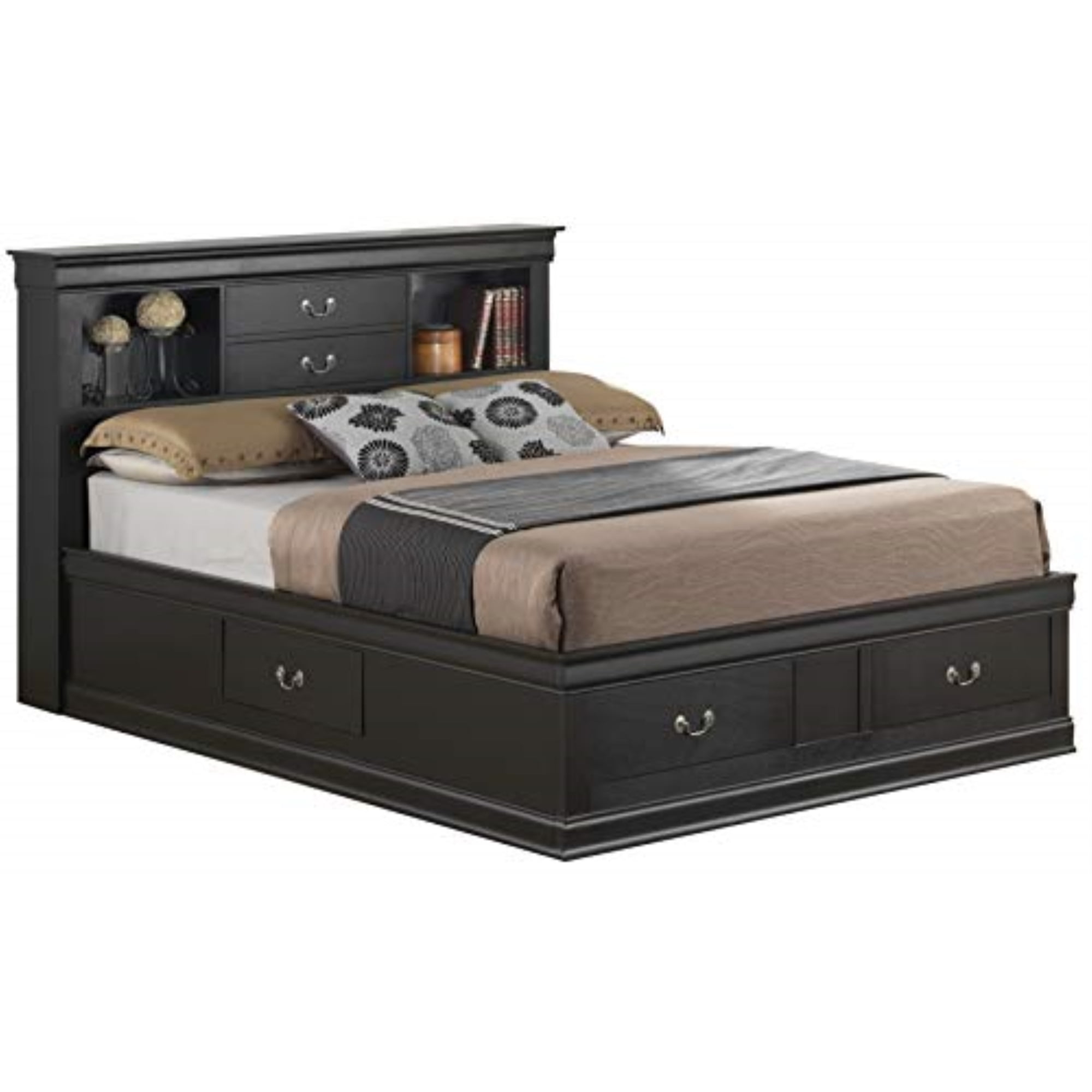 William's Home Furnishing Louis Philippe III Black King Bed