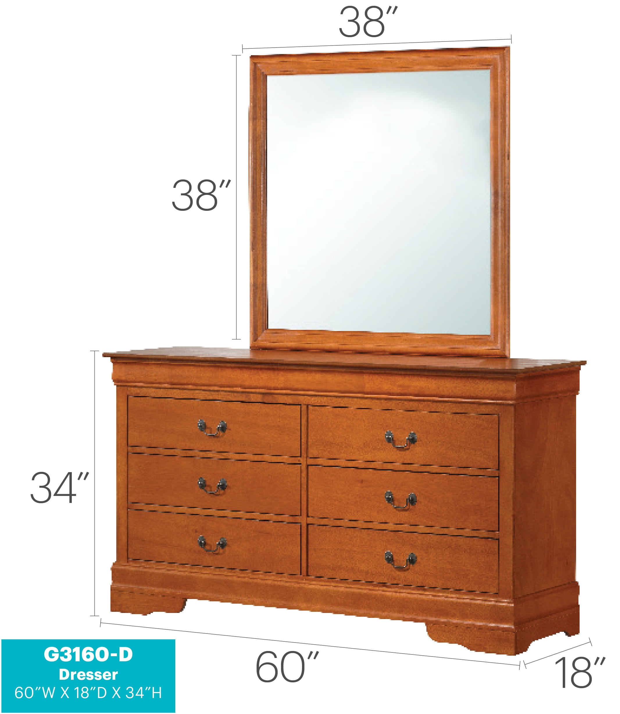 Glory Furniture Louis Phillipe G3160-D Dresser , Oak
