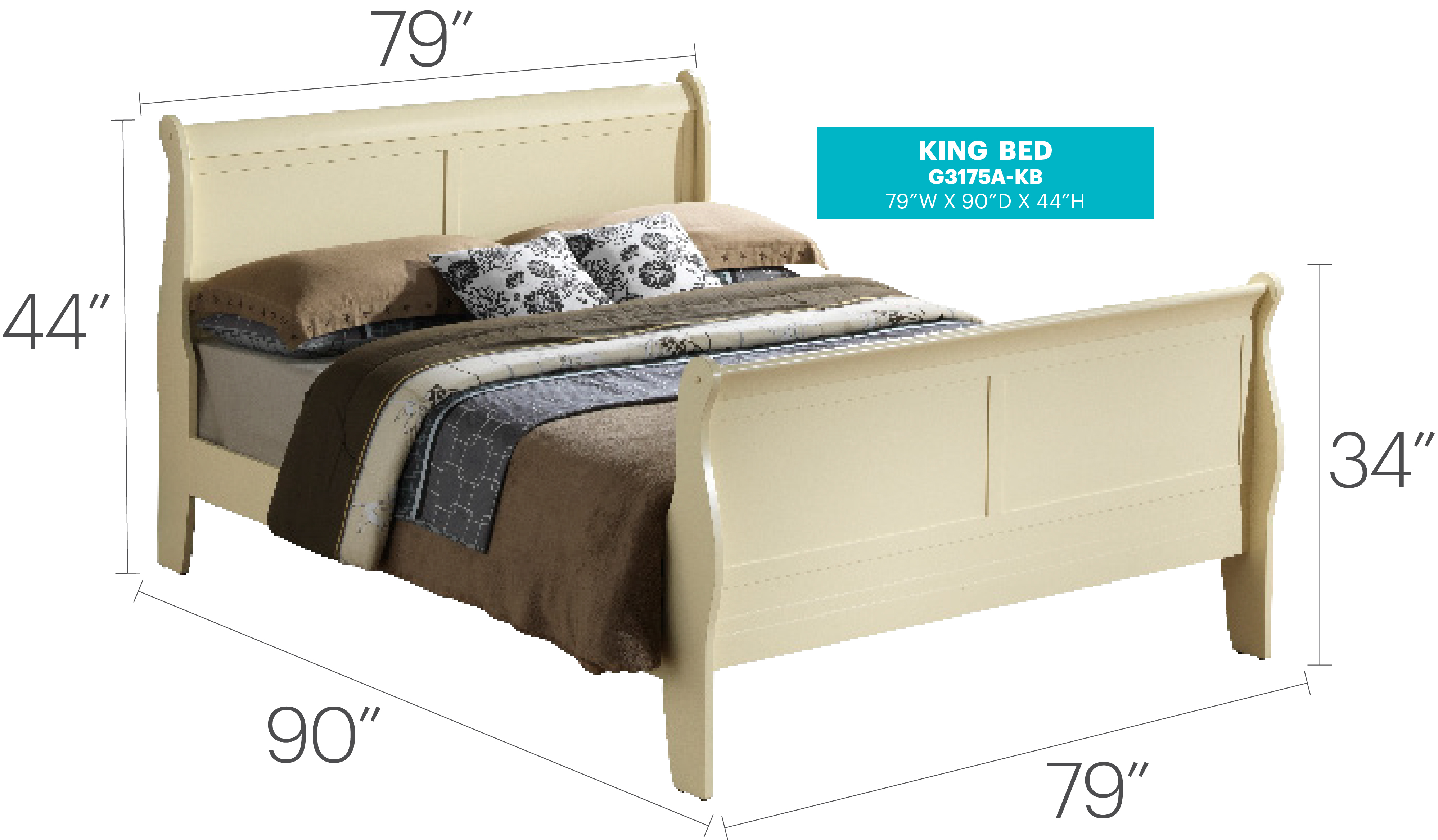 Glory Furniture Louis Phillipe G3175A-KB King Bed , Beige