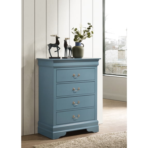 Glory Furniture Louis Phillipe 4 Drawer Chest in Teal