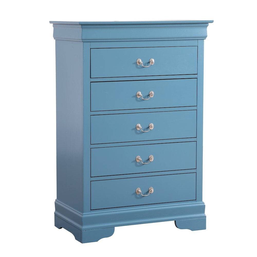 Teal 5-Drawer Chest with Dovetail Drawers and Real Wood Veneers