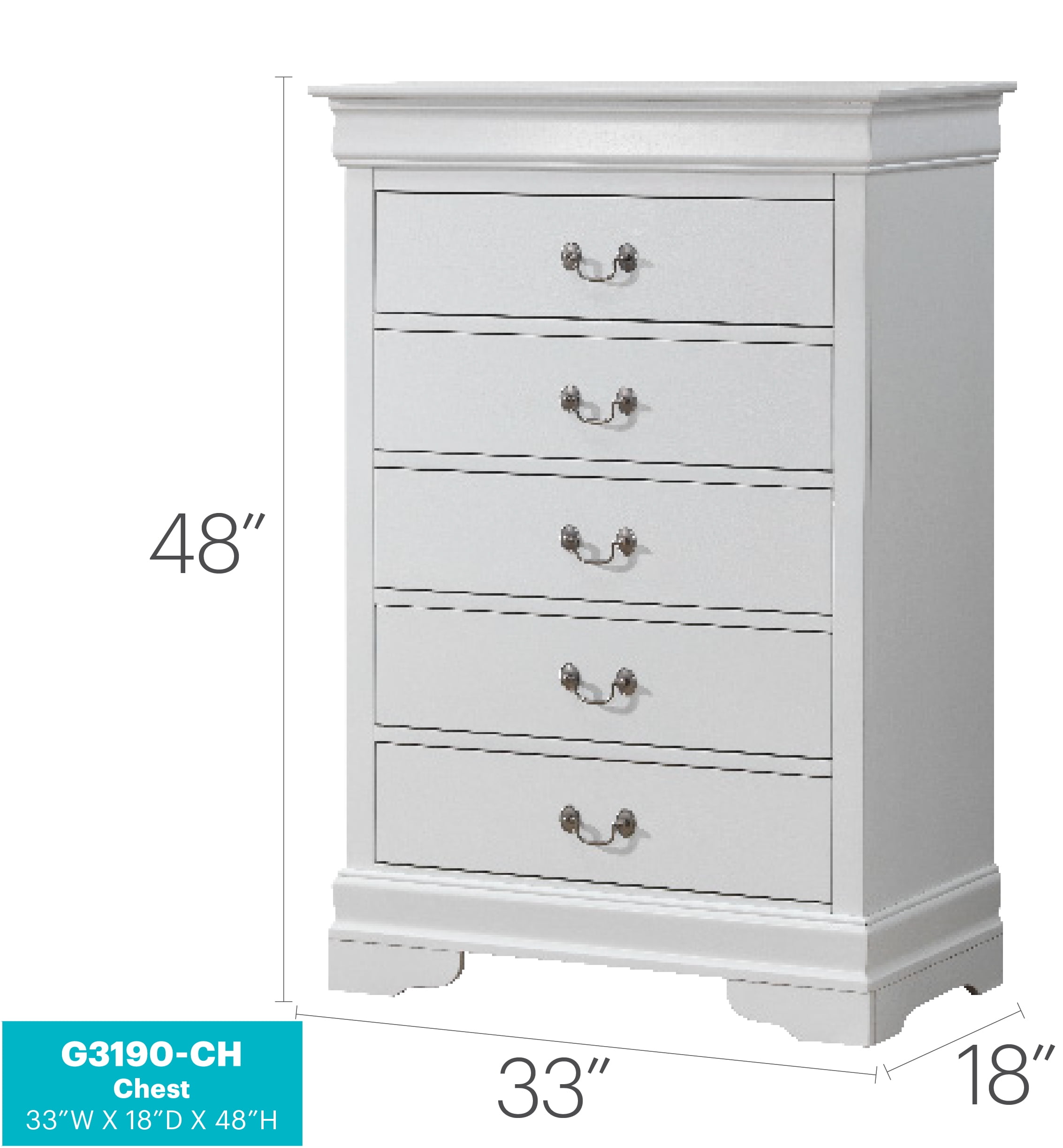 Glory Furniture Louis Phillipe G3190-CH Chest , White
