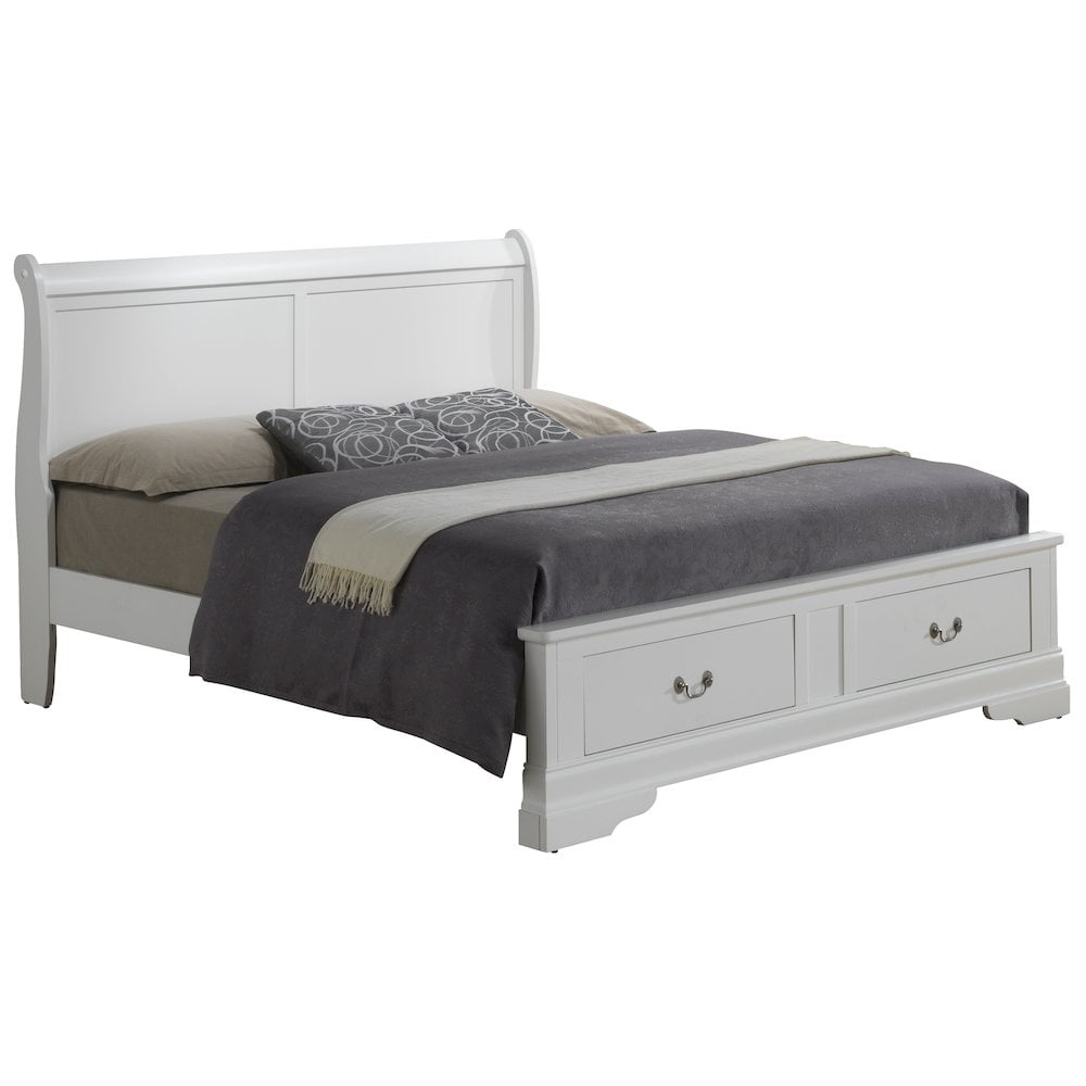 White Queen Platform Bed with Storage Drawers
