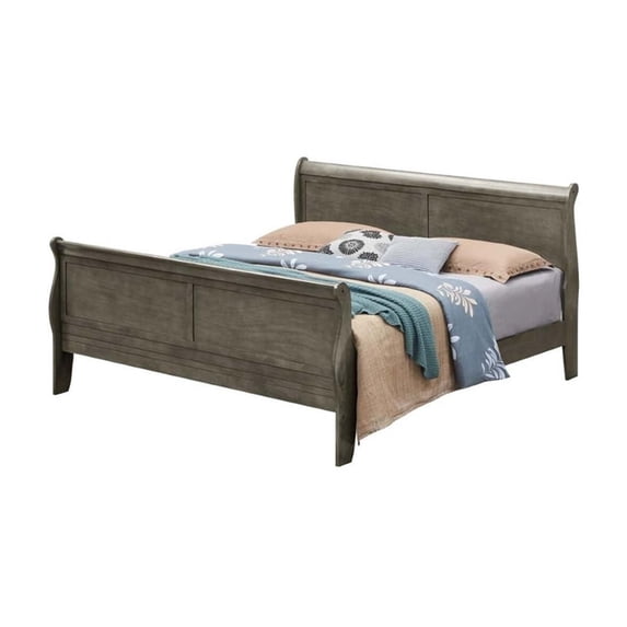 Glory Furniture Louis Phillipe King Sleigh Bed in Gray