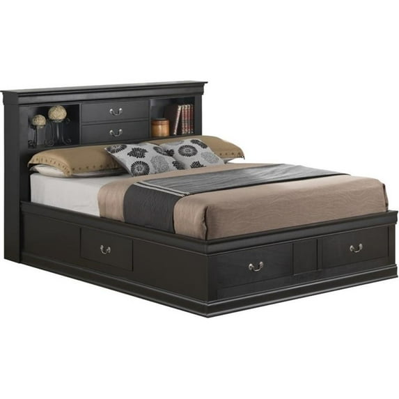 Glory Furniture Louis Phillipe King Storage Bed in Black