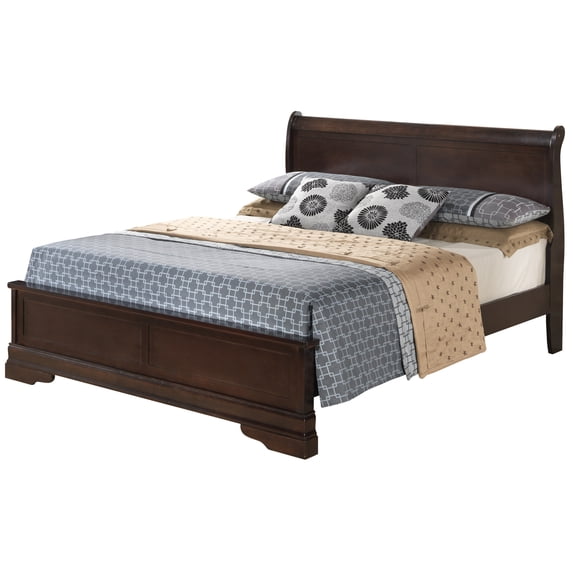 Glory Furniture Louis Phillipe Queen Panel Bed in Cappuccino
