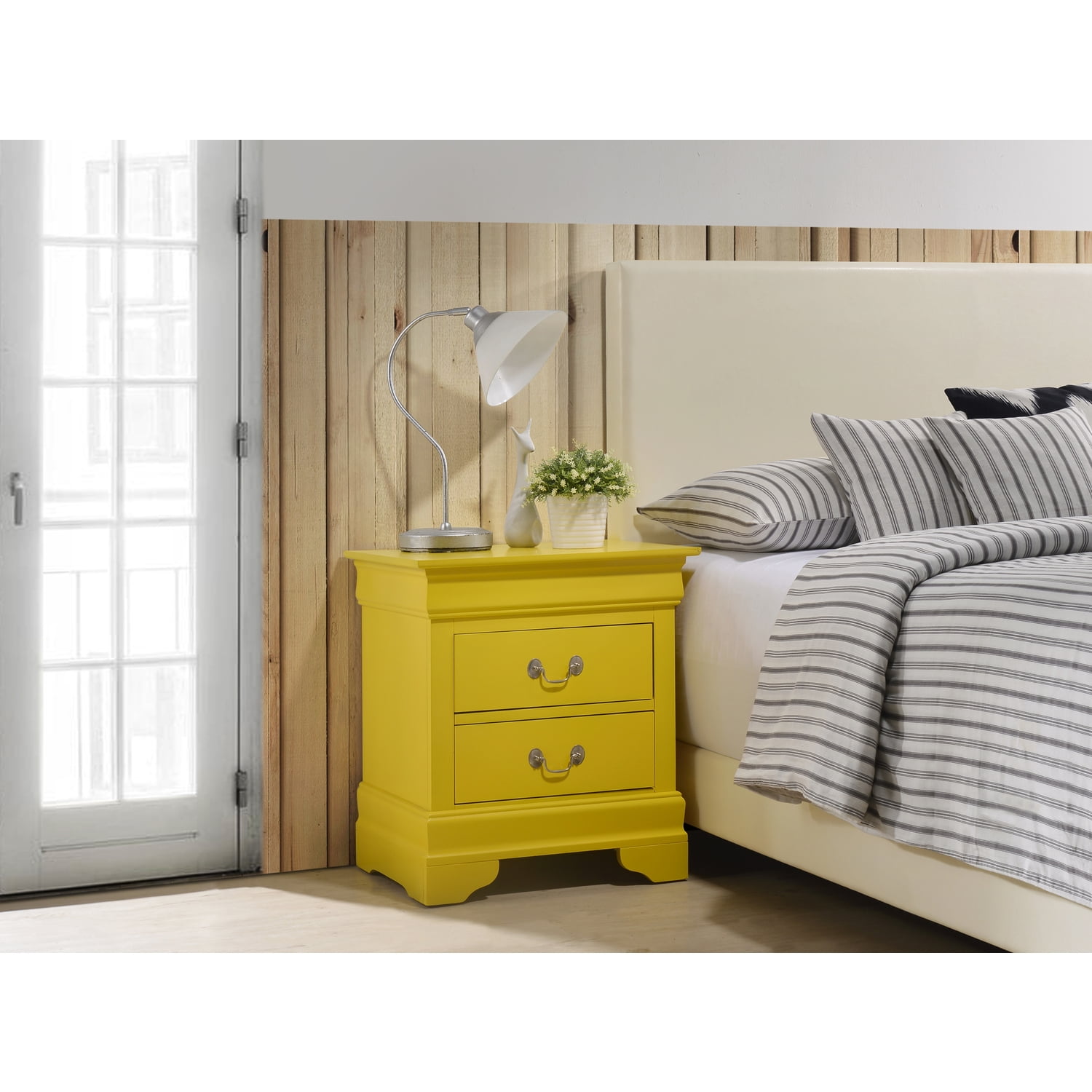 Yellow Solid Wood 2-Drawer Nightstand