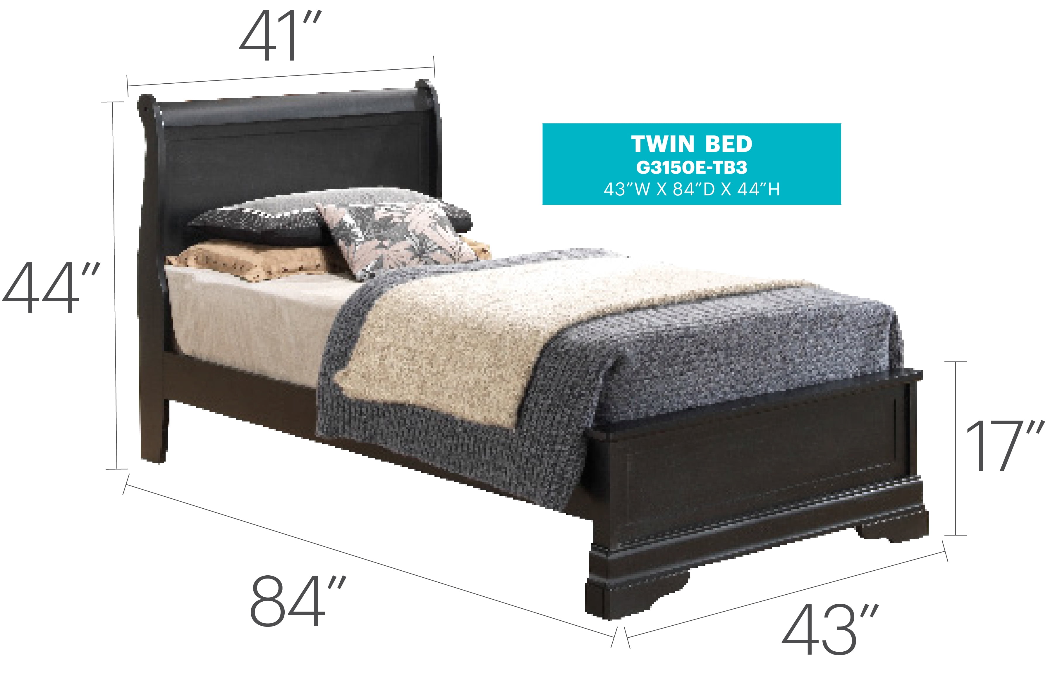 Glory Furniture Louis Phillipe Twin Panel Bed in Black