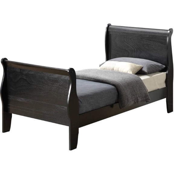 Glory Furniture Louis Phillipe Twin Size Traditional Wood Sleigh Bed, Black