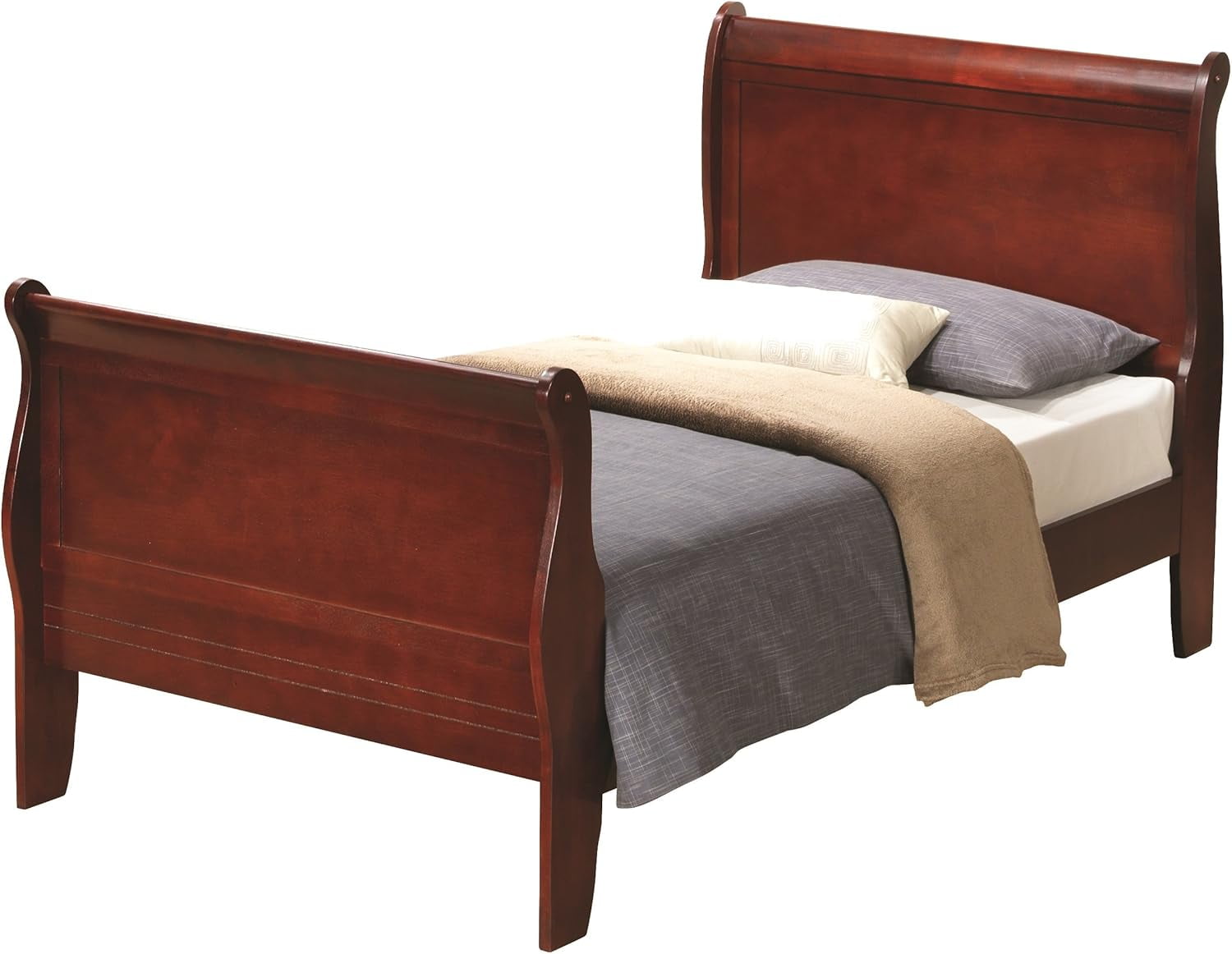 Cherry Twin Solid Wood Sleigh Bed with Rectangular Headboard