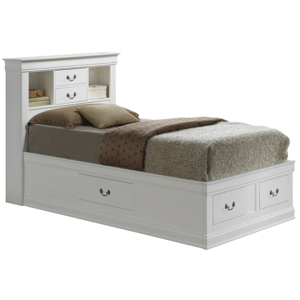Glory Furniture Louis Phillipe Twin Storage Bed in White