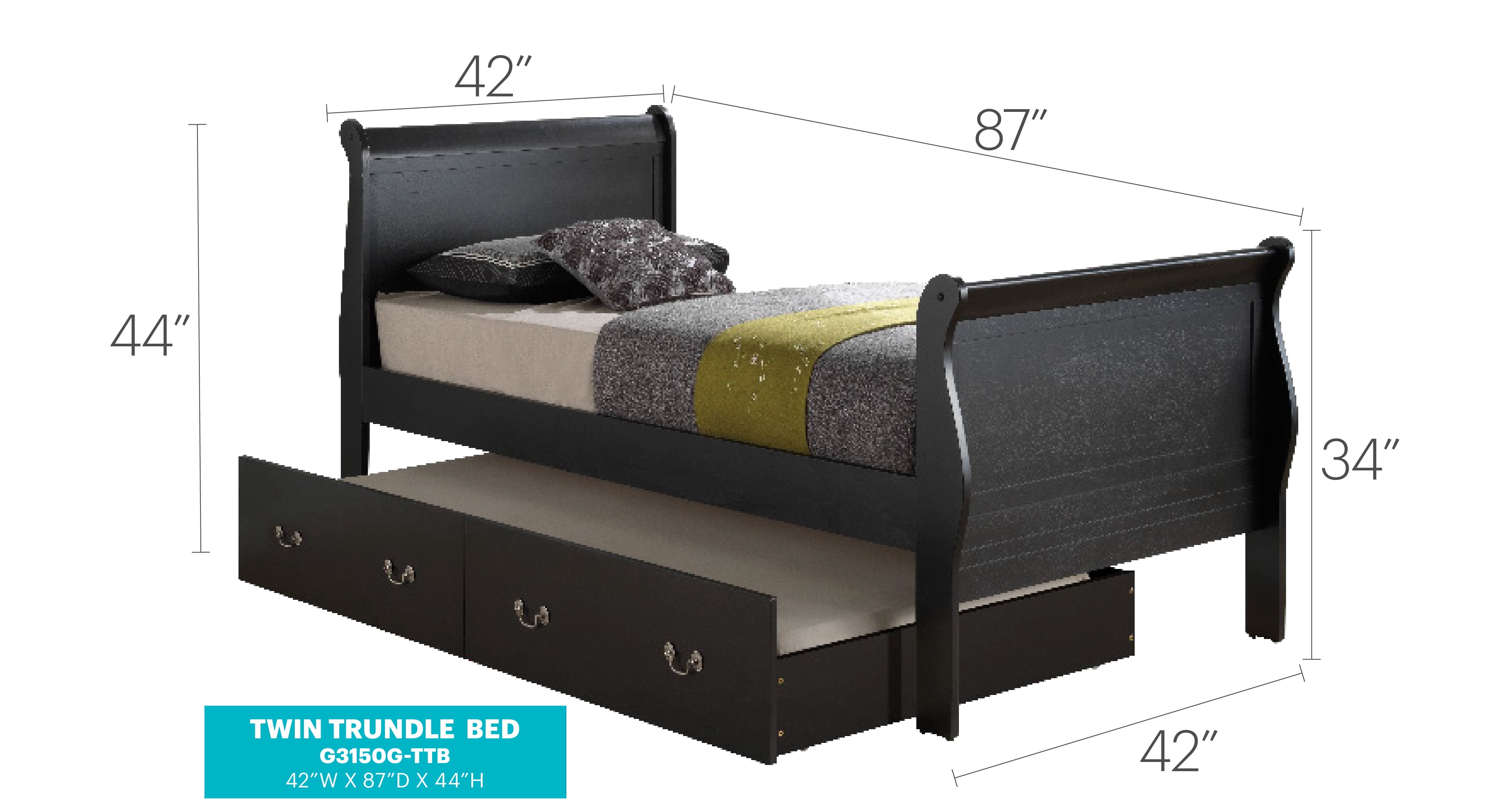 Glory Furniture Louis Phillipe G3150G-TTB Twin Storage Bed , Black