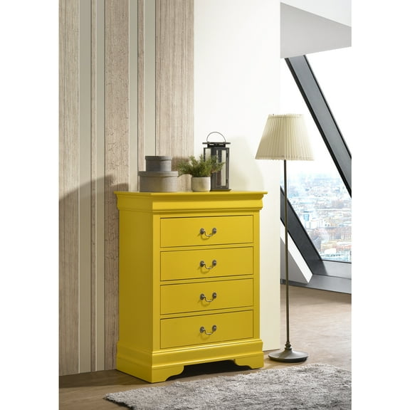 Glory Furniture Louis Phillipe Wood Veneer 4-Drawer Bedroom Chest in Yellow