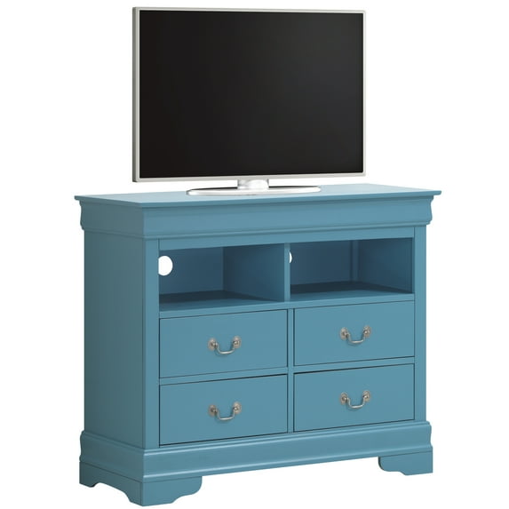 Glory Furniture Louis Phillipe Wood Veneer TV Stand in Teal