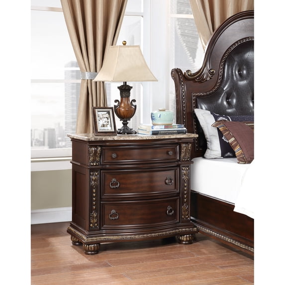 Glory Furniture Lucca Solid Wood 3-Drawers Bedroom Nightstand in Dark Cherry