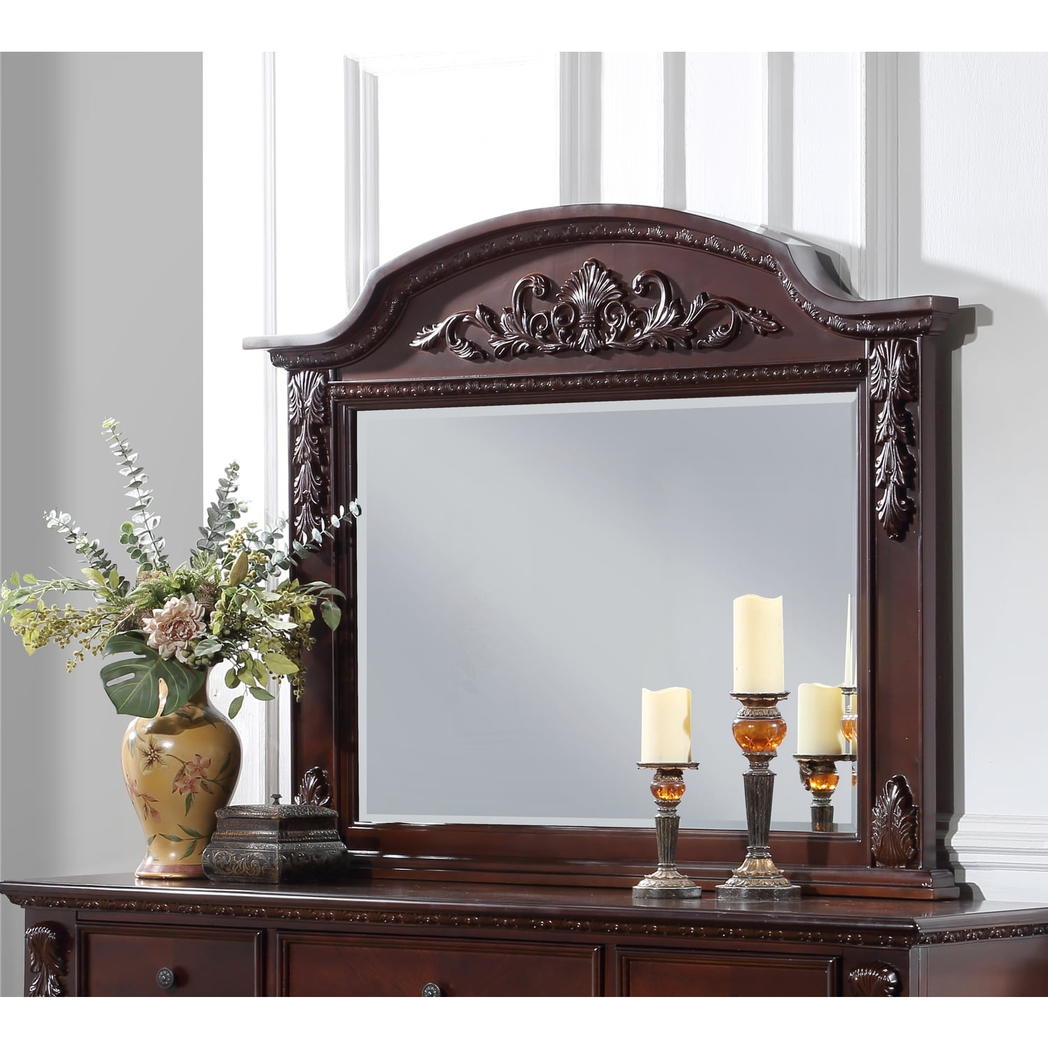 Cherry Wood Rectangular Transitional Wall Mirror