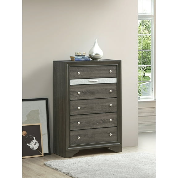 Glory Furniture Madrid Wood Veneer 6-Drawer Bedroom Chest in Gray