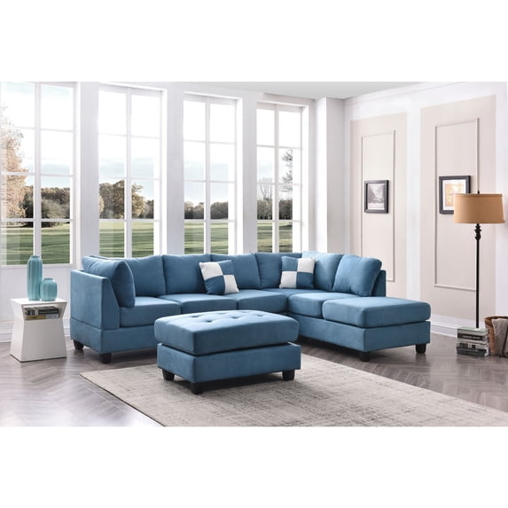Glory Furniture Malone Microsuede Sectional in Aqua