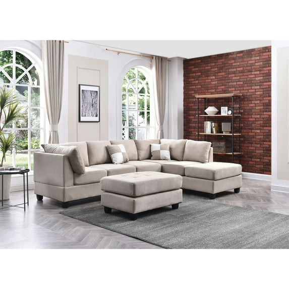 Glory Furniture Malone Microsuede Sectional in Vanilla