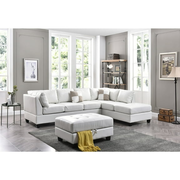 Glory Furniture Malone Sectional Sofa with Ottoman, Pure White