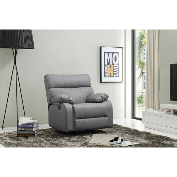 Glory Furniture Manny Faux Leather Rocker Recliner in Gray